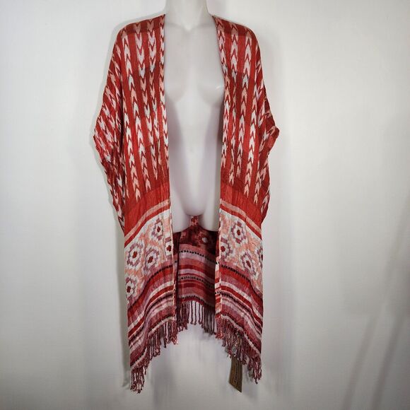Ruff Hewn Womens Cardigan One Size Reversible Short Sleeve Fringed Aztec Viscose - Picture 1 of 15